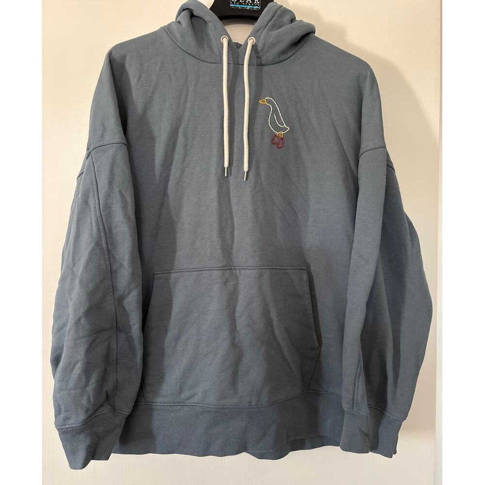 Everlane Women's Track Organic Cotton Hoodie Custom Goose Embroidery XL Blue